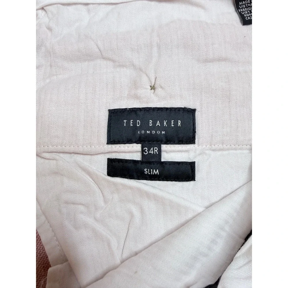 Ted Baker Trousers Mens 34R Pink Linen Blend Slim Fit Damaskt Chinos